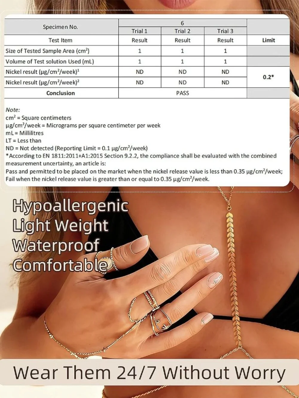 Hypoallergenic Waterproof 18K Gold Body Chain: Dainty 316L Surgical Stainless St